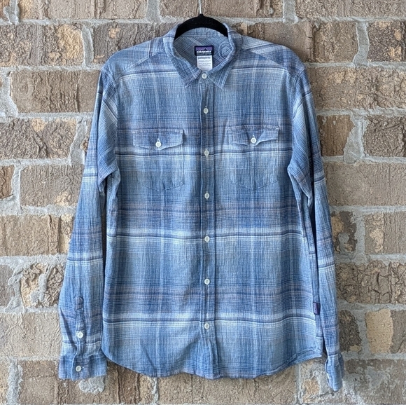 Patagonia Worn Wear Men's Long-Sleeved A/C Steersman Shirt Blue Plaid Medium - Picture 1 of 8